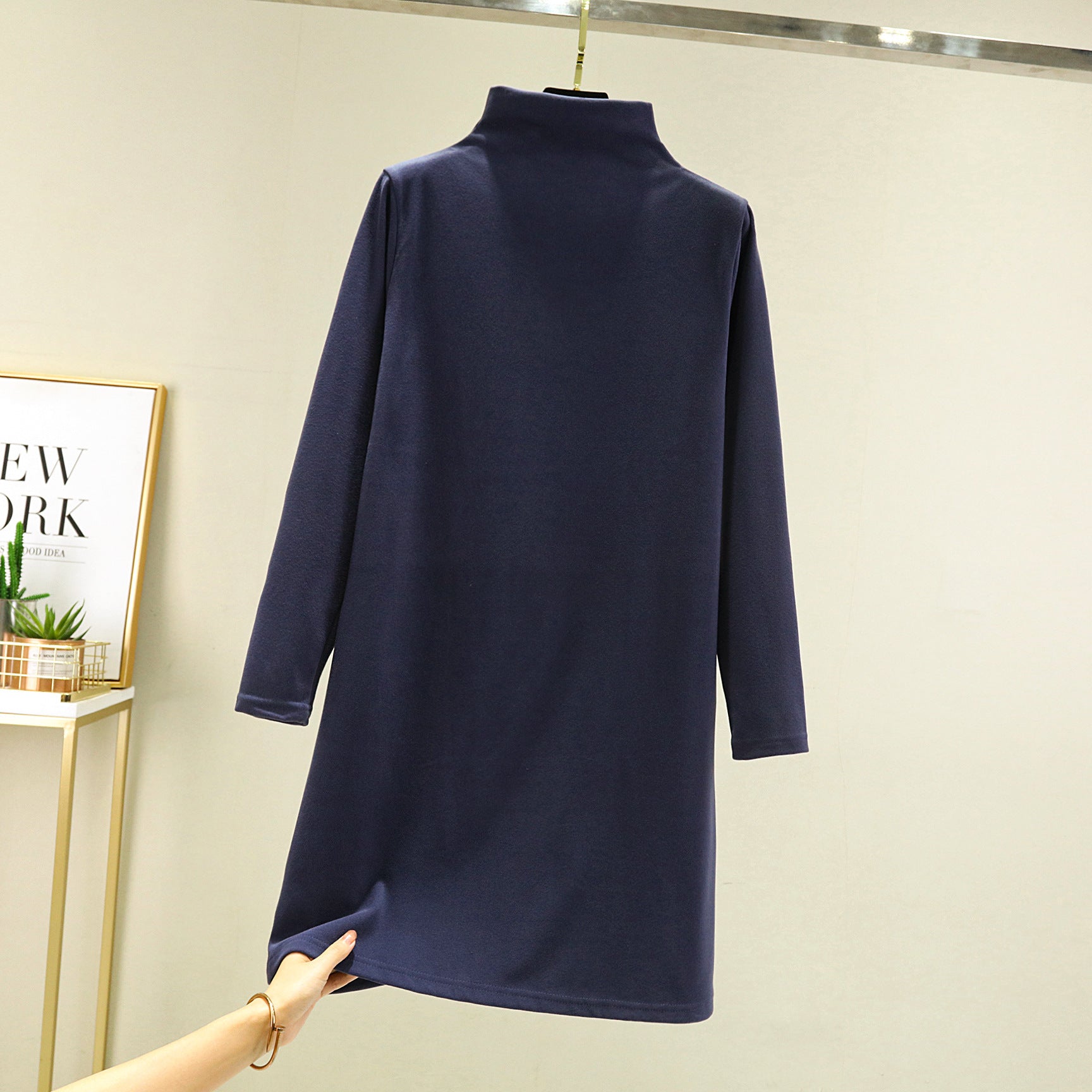 Loose Casual Long Sleeves Half-high Collar Inner Match Mid-length Dress
