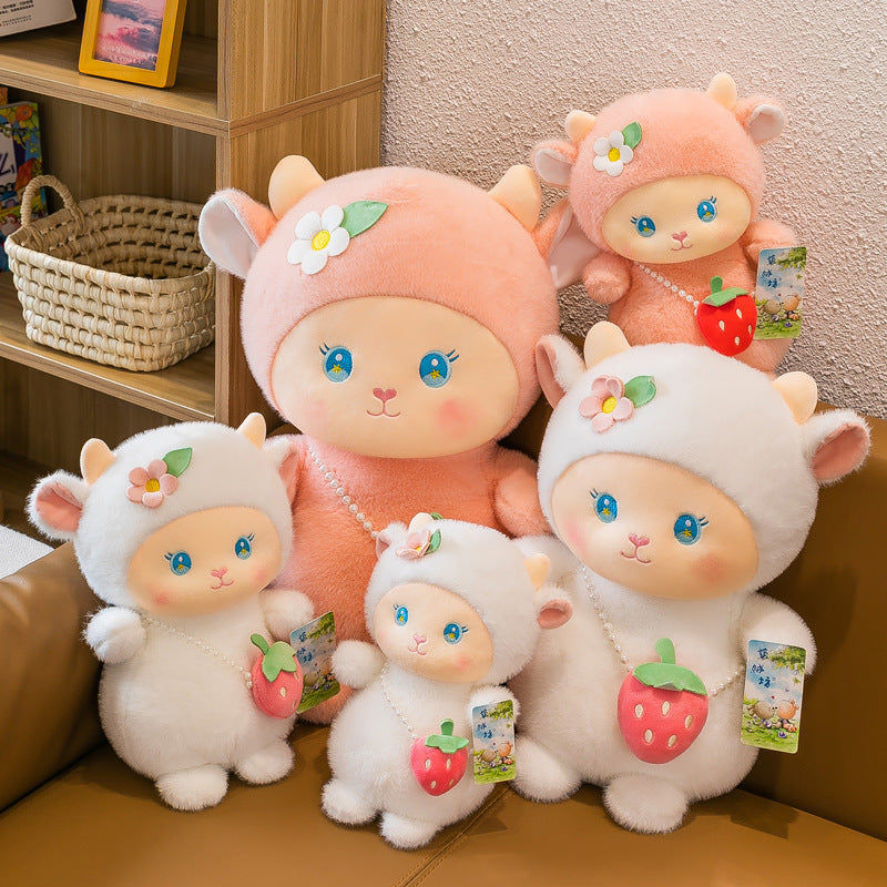 Strawberry Lamb Backpack Figurine Doll Sleeping