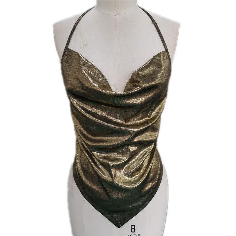 European And American Pure Color Sequins Backless Sleeveless Party Women's Shirt Camisole