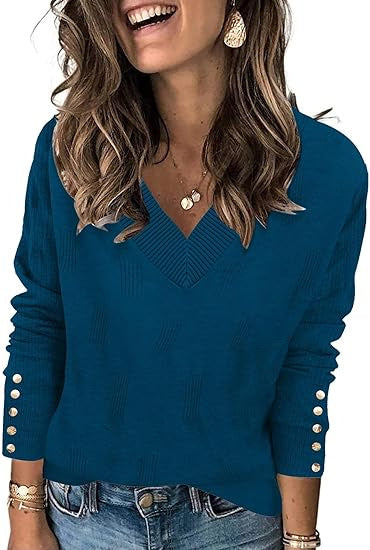 Solid Color Versatile Knitted V-neck Loose Fit