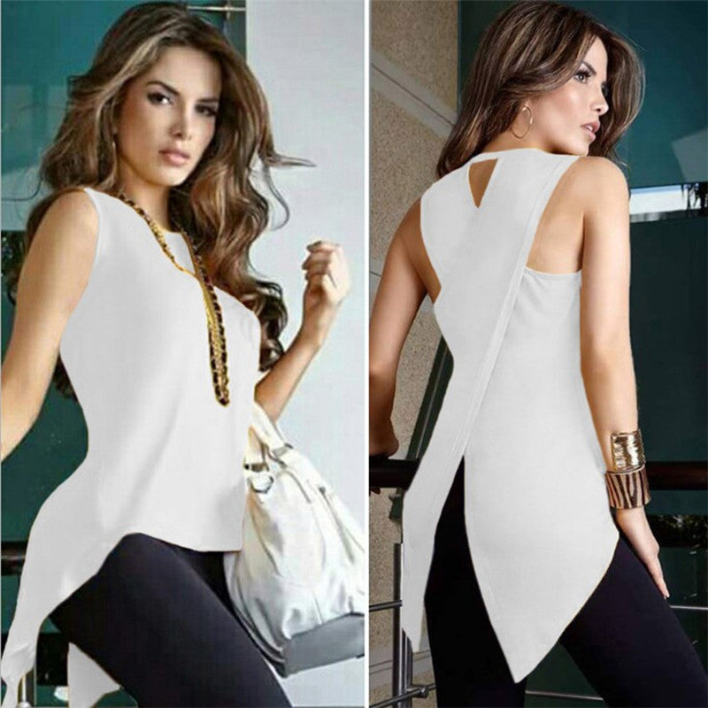 Fashion Back Slit Irregular Top T-shirt