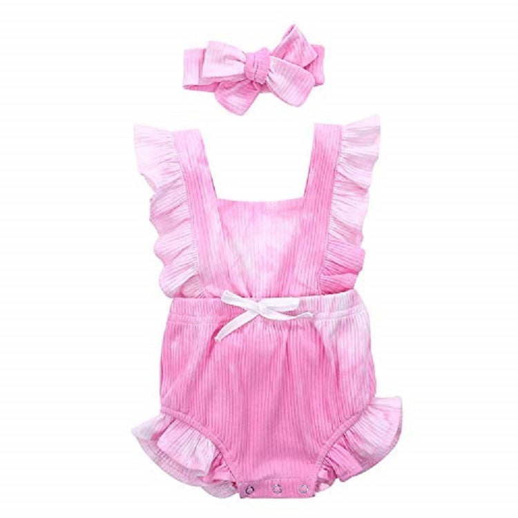 Newborn Baby Girl Ruffled Solid Color Sleeveless Backless Romper Jumpsuit Outfit Sunsuit