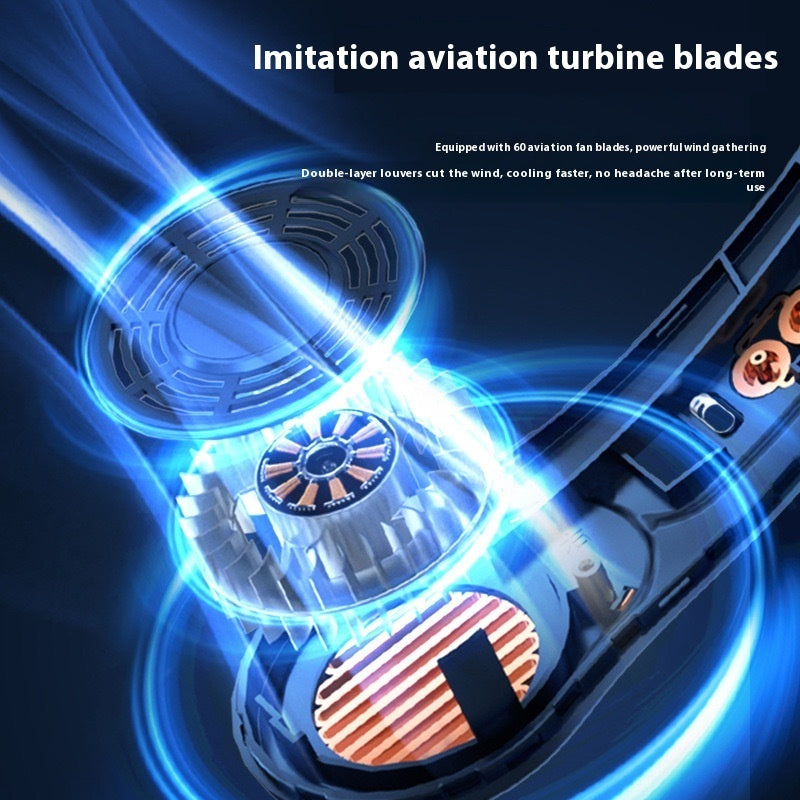 With Light Digital Display Leafless Halter Fan USB Portable Mute Lazy Student Outdoor Halter Fan