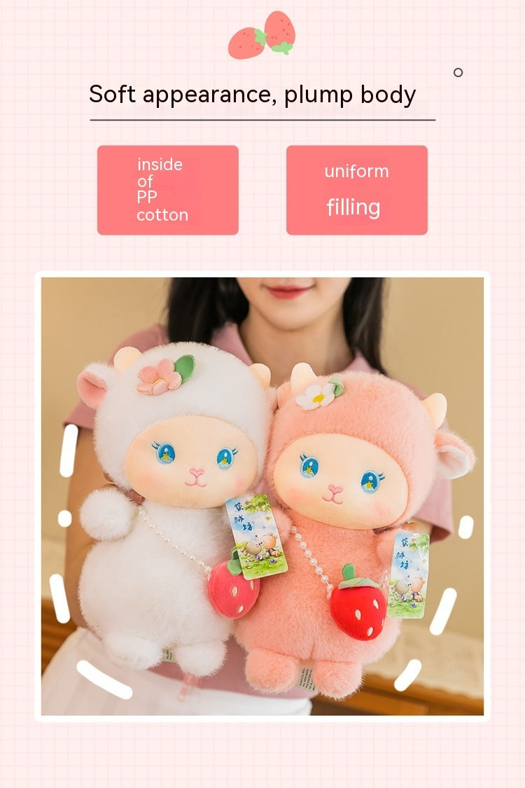 Strawberry Lamb Backpack Figurine Doll Sleeping