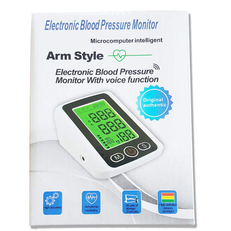 Home large screen voice electronic sphygmomanometer three color backlight blood pressure monitor arm type voice sphygmomanometer