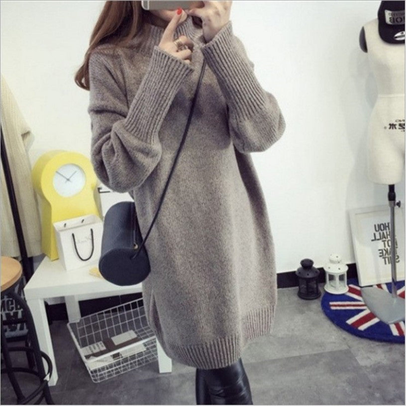 Women's Turtleneck Solid Color Thickened Set Head Loose Sweater