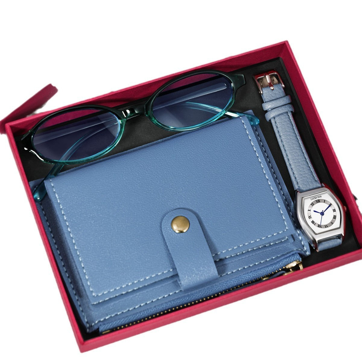 Vintage Women's Quartz Watch With Wallet Glasses Gift Set Box