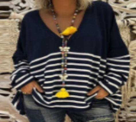 Women's Casual Printed V-neck Slim Bottoming Shirt