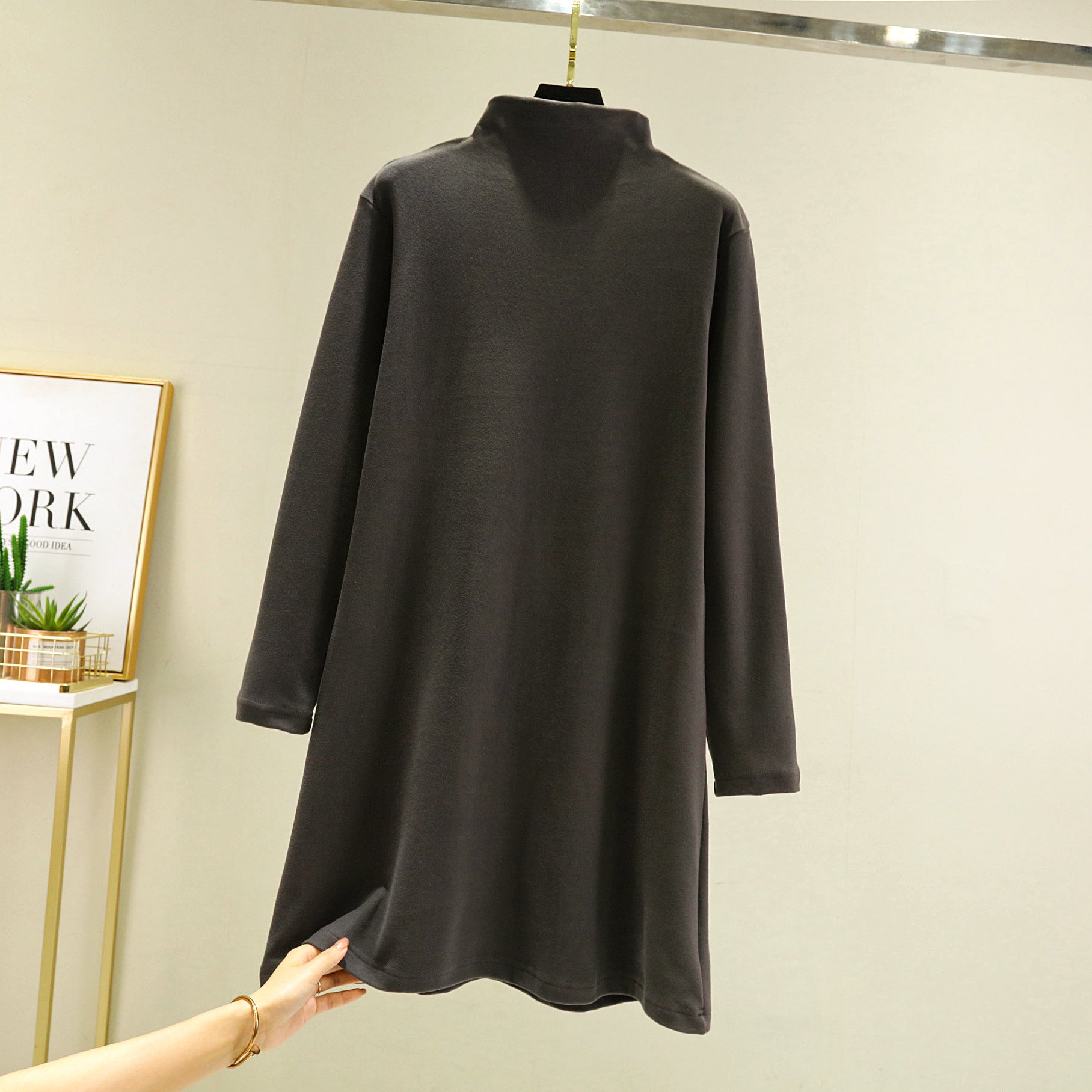 Loose Casual Long Sleeves Half-high Collar Inner Match Mid-length Dress