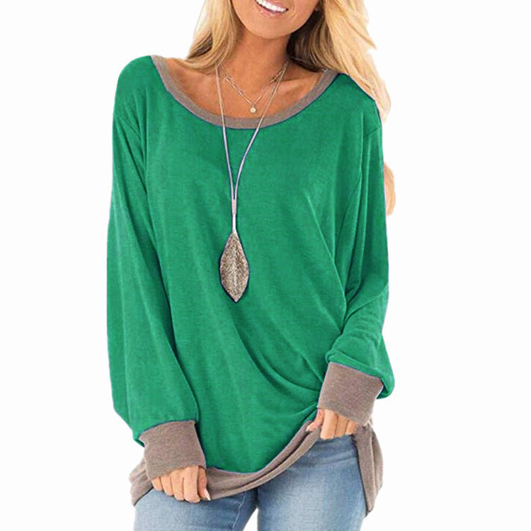 Women's Color Matching Round Neck Long-sleeved Loose T-shirt