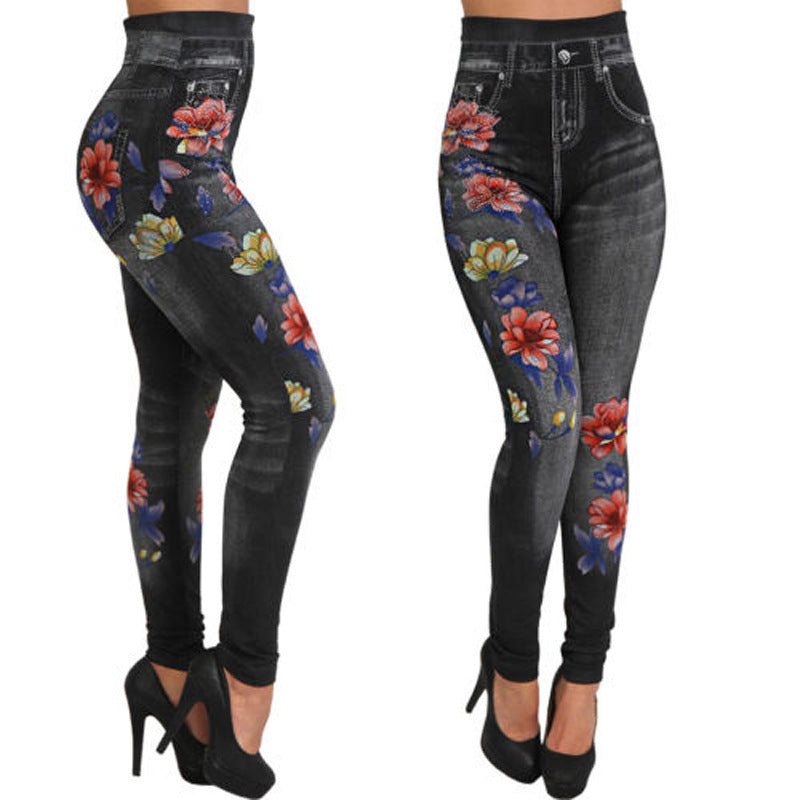 Seamless Cotton Imi Tation Denim Leggings