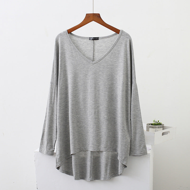 Loose Modal Batwing Shirt Plus Size V-neck Long Sleeve