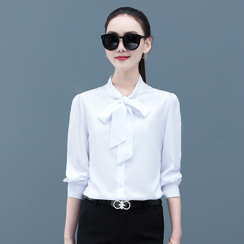 White Long-sleeved Shirt Business Temperament Loose Women's Top