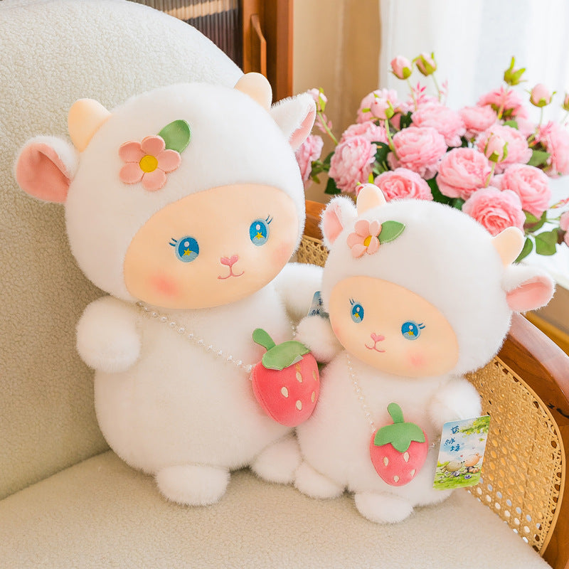 Strawberry Lamb Backpack Figurine Doll Sleeping