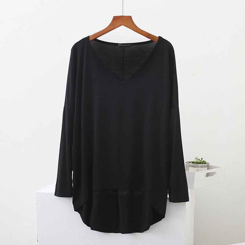Loose Modal Batwing Shirt Plus Size V-neck Long Sleeve