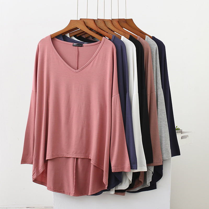 Loose Modal Batwing Shirt Plus Size V-neck Long Sleeve