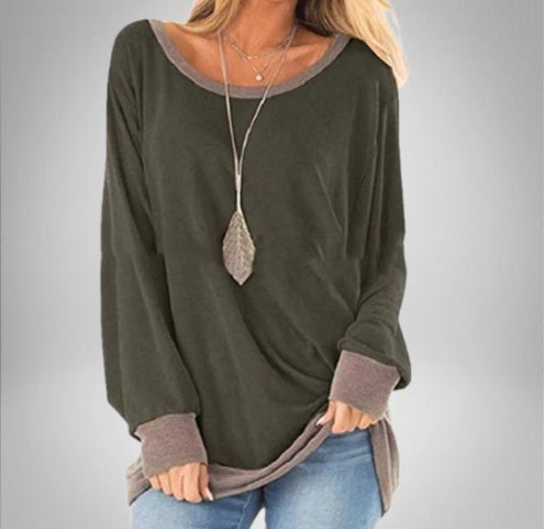 Women's Color Matching Round Neck Long-sleeved Loose T-shirt