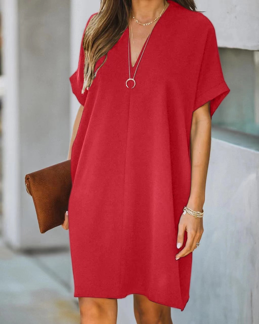 Casual V-n Collar Short Sleeve Home Decoration Dress