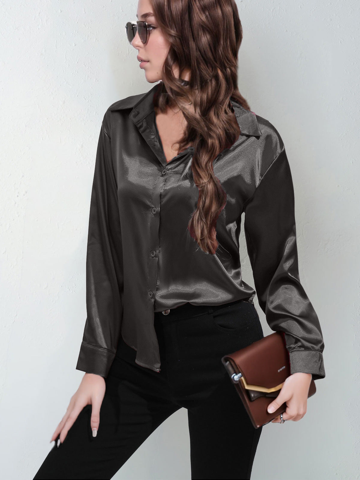 One Button Satin Shirt Temperament Long Sleeve Shirt