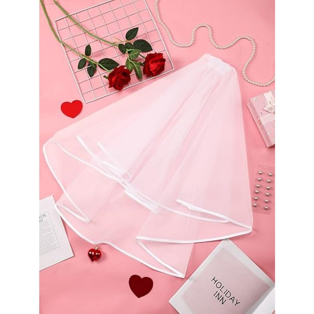 Bridal Veil Wedding Veil Weights Short 2 Tier Veil And 12 Pairs Veil Weights Magnetic Double Sided Artificial Pearls Silver Button For Bachelorette Party Bridal Shower Veil First Communion-Clearance