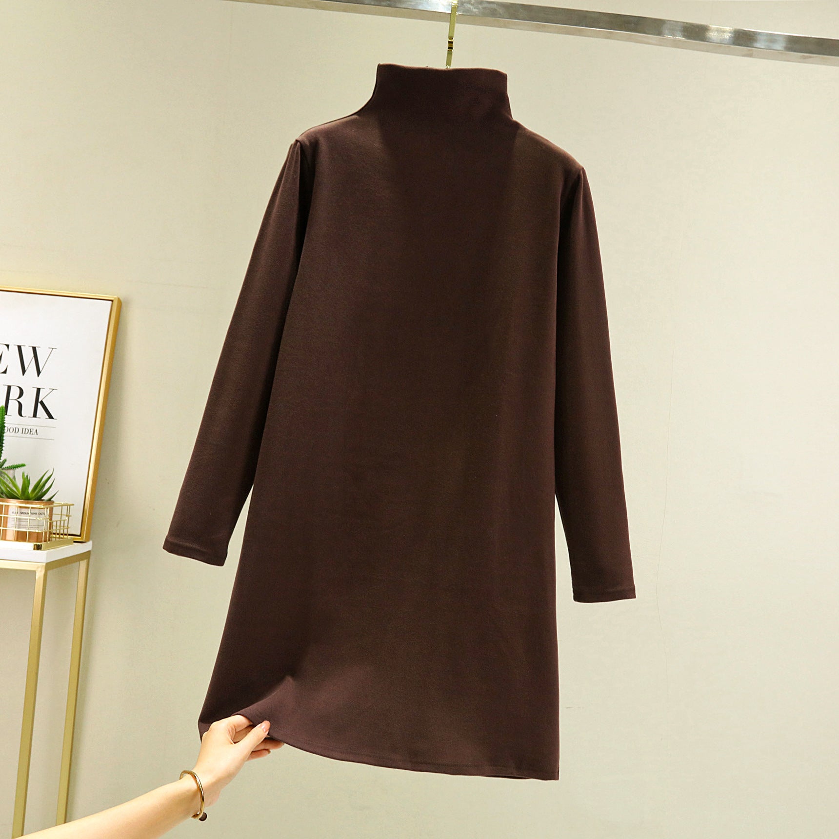 Loose Casual Long Sleeves Half-high Collar Inner Match Mid-length Dress