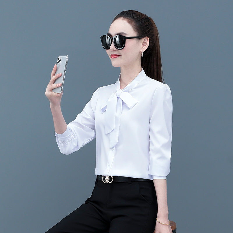 White Long-sleeved Shirt Business Temperament Loose Women's Top