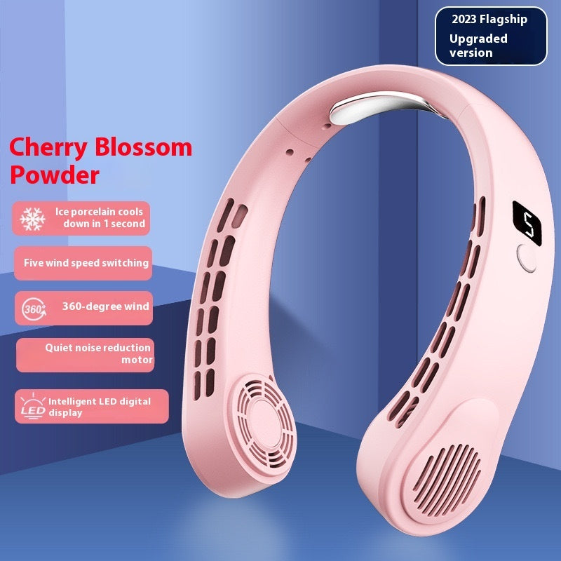 With Light Digital Display Leafless Halter Fan USB Portable Mute Lazy Student Outdoor Halter Fan