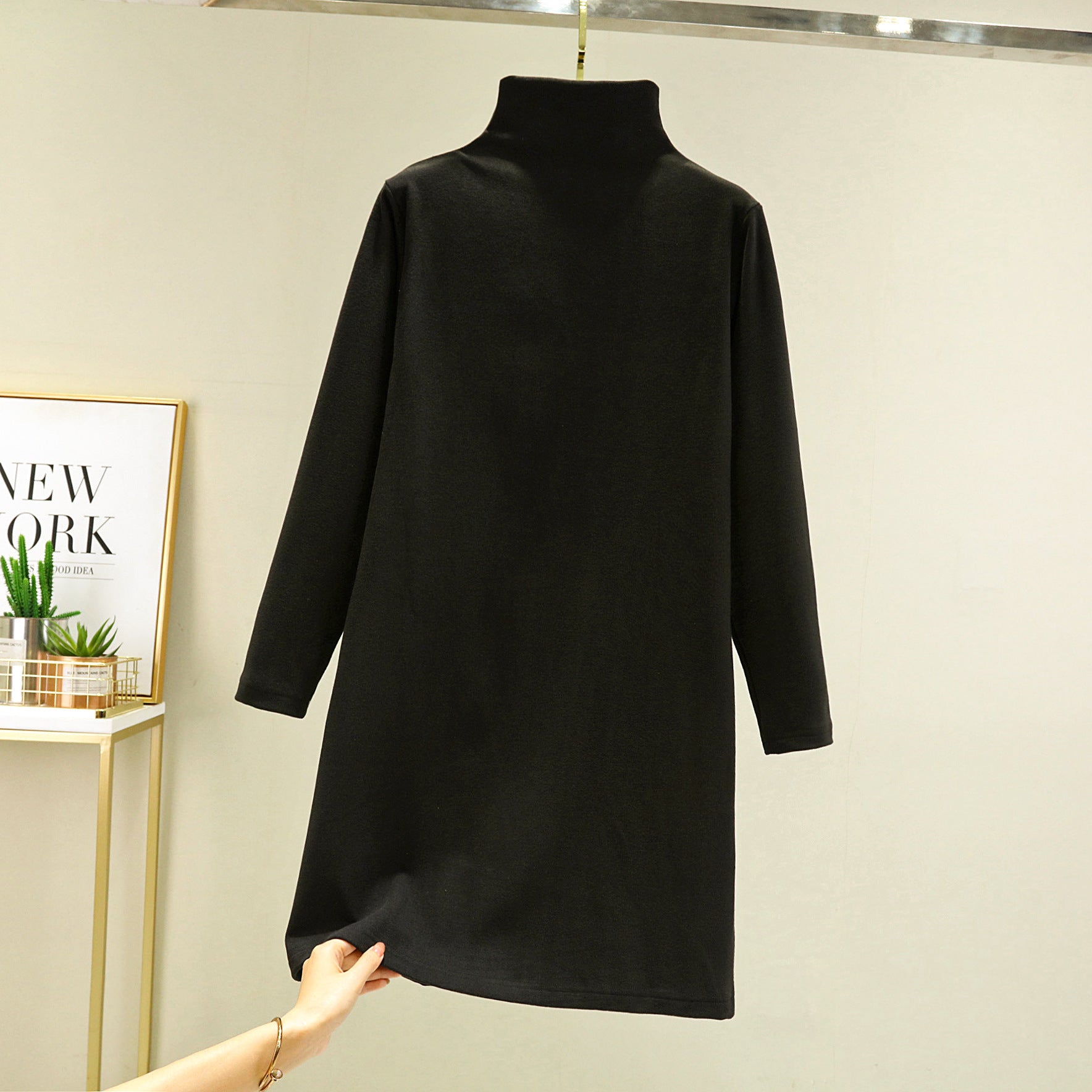 Loose Casual Long Sleeves Half-high Collar Inner Match Mid-length Dress