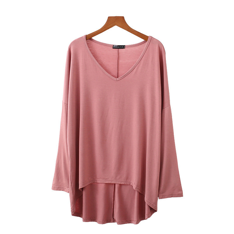 Loose Modal Batwing Shirt Plus Size V-neck Long Sleeve