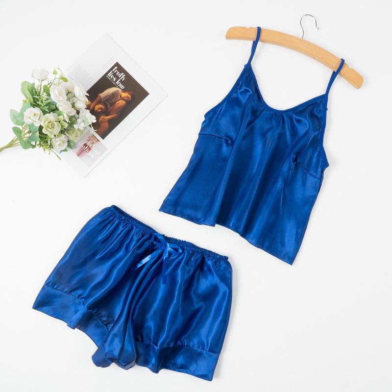 Faux Silk V-neck Lace Pajama Shorts Suit