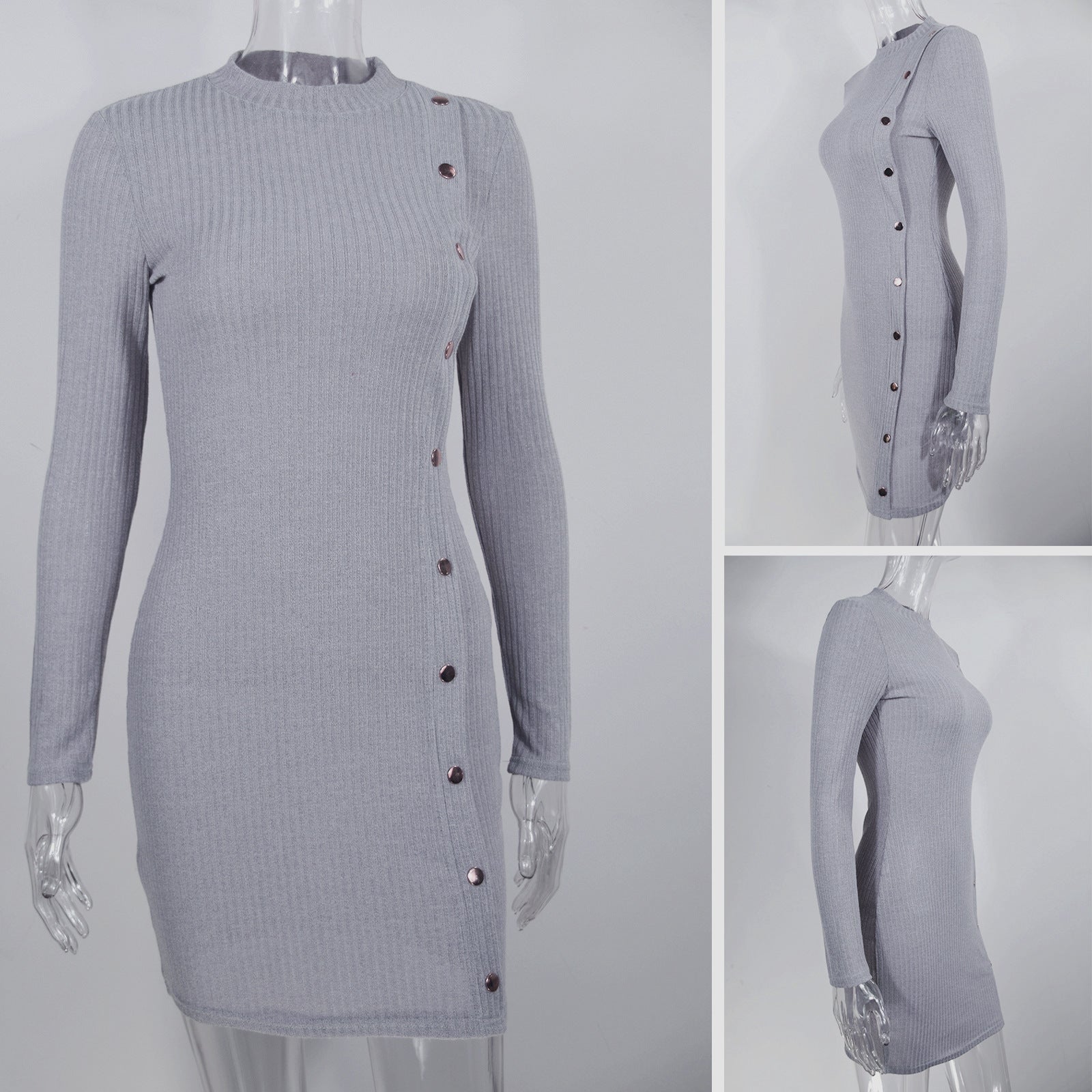 Sexy Slim Single Breasted Long Sleeve Dress